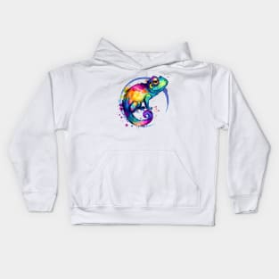 Colorful Chameleon Watercolor Splash Art Print - Blue Kids Hoodie